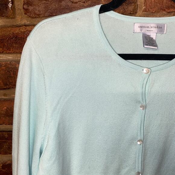 Sutton Studio Light Baby Blue Button Down Cardigan Sweater Women's Size 0X - Picture 2 of 4